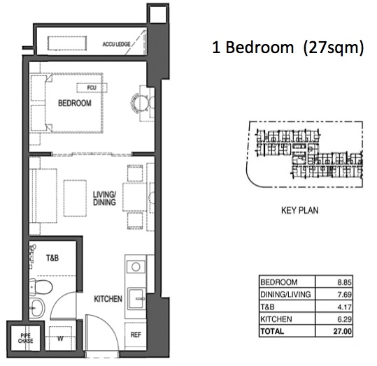 Floor plans for 100 West Makati 1 bedroom