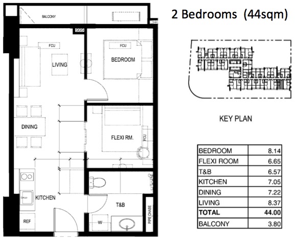 Floor plans for 100 West Makati 2 bedroom