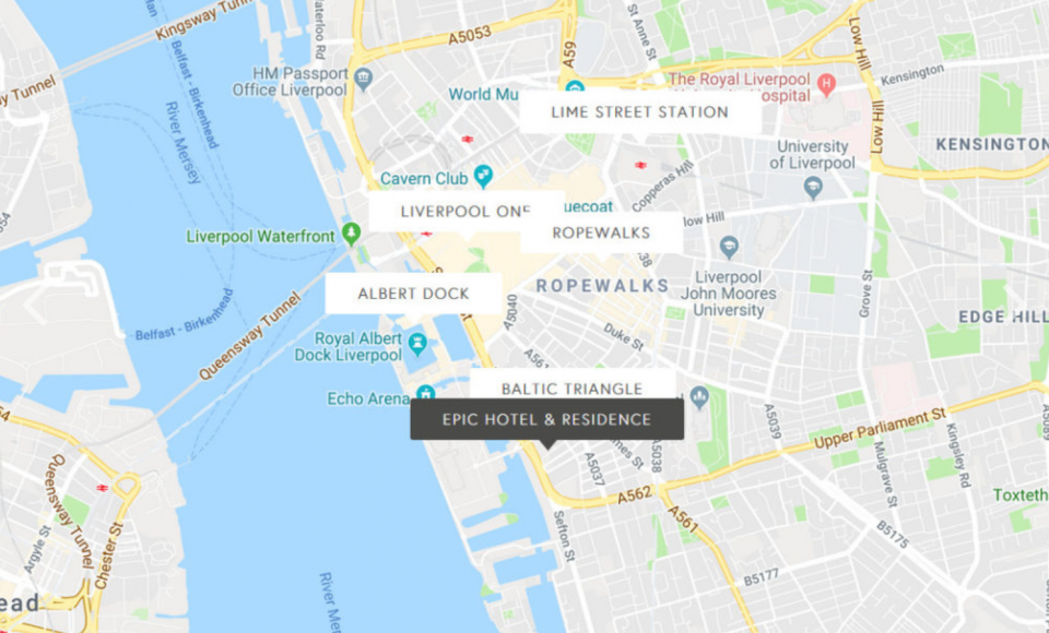 Location of Epic Hotel & Residence Liverpool Property