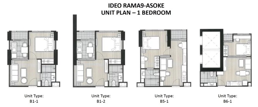 Ideo Rama 9 Asoke 1 bedroom floorplans