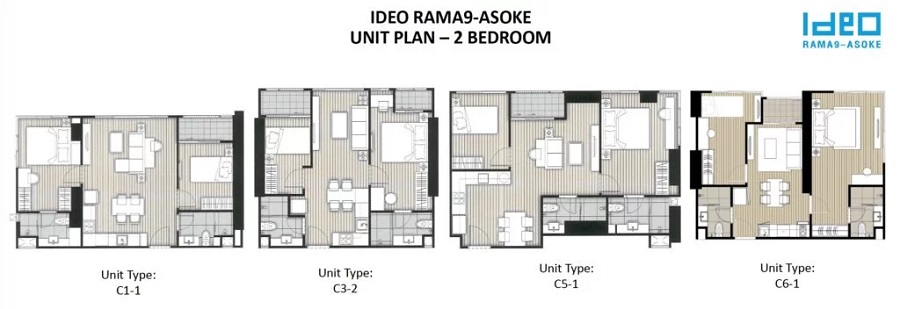 Ideo Rama 9 Asoke 2 bedroom floorplans