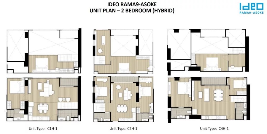 Ideo Rama 9 Asoke hybrid 2 bedroom floorplans