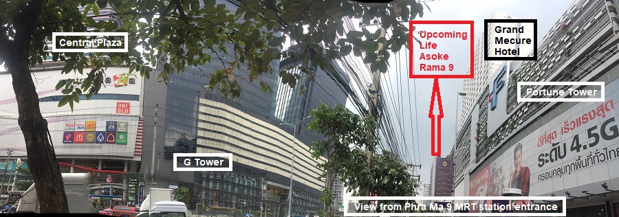 View of Like Asoke Hype from the Phra Ma 9 MRT station entrance