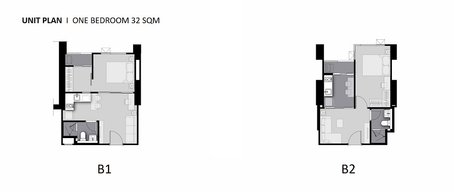 Life Sathorn Sierra Bangkok Condo 1 bedroom floor plan type B1 & B2