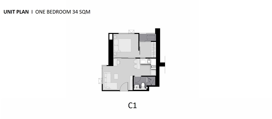 Life Sathorn Sierra Bangkok Condo 1 bedroom floor plan type C1