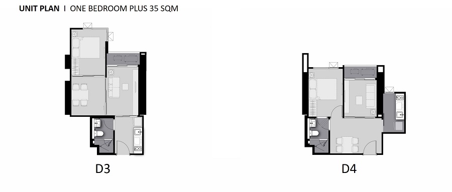 Life Sathorn Sierra Bangkok Condo 1 bedroom plus floor plan type D3 & D4