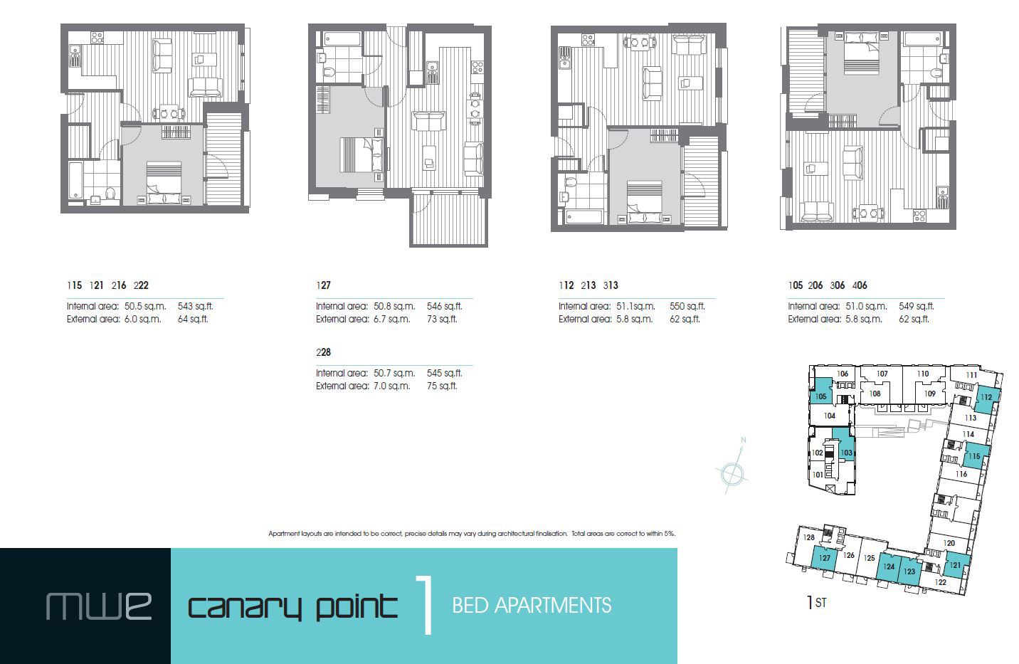 Marine Wharf East 1 bedroom floor plans