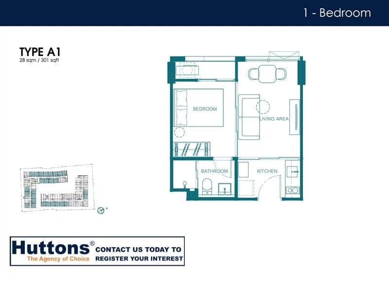 Quintara Kynett Ratchada 12 1 bedroom floorplans Type A1