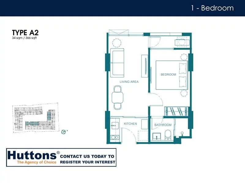 Quintara Kynett Ratchada 12 1 bedroom floorplans Type A2