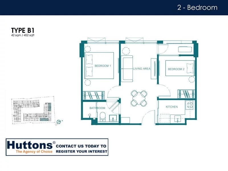 Quintara Kynett Ratchada 12 2 bedroom floorplans Type B1