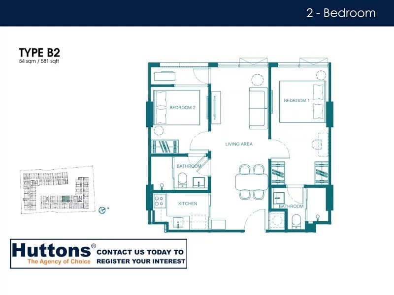 Quintara Kynett Ratchada 12 2 bedroom floorplans Type B2