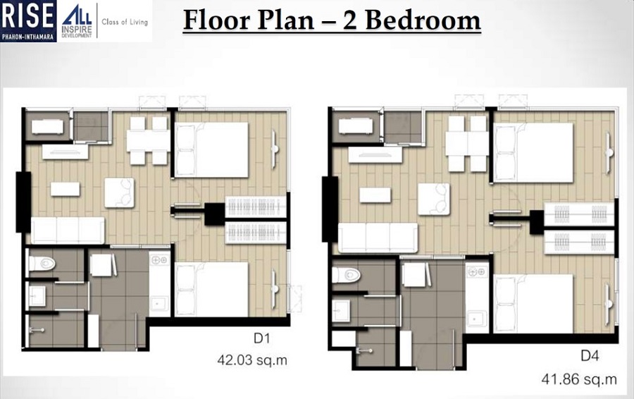 Rise Phahon Inthamara Bangkok condo 2 bedroom floor plan