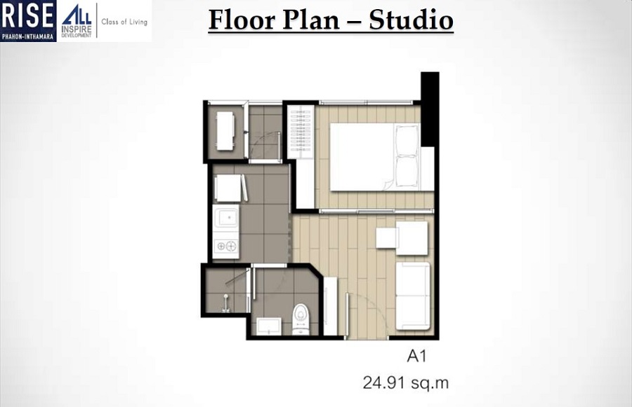 Rise Phahon Inthamara Bangkok condo studio floor plan