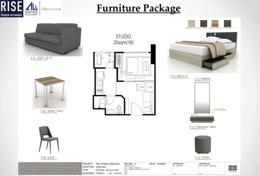 Rise Phahon Inthamara Bangkok condo furniture package for studio