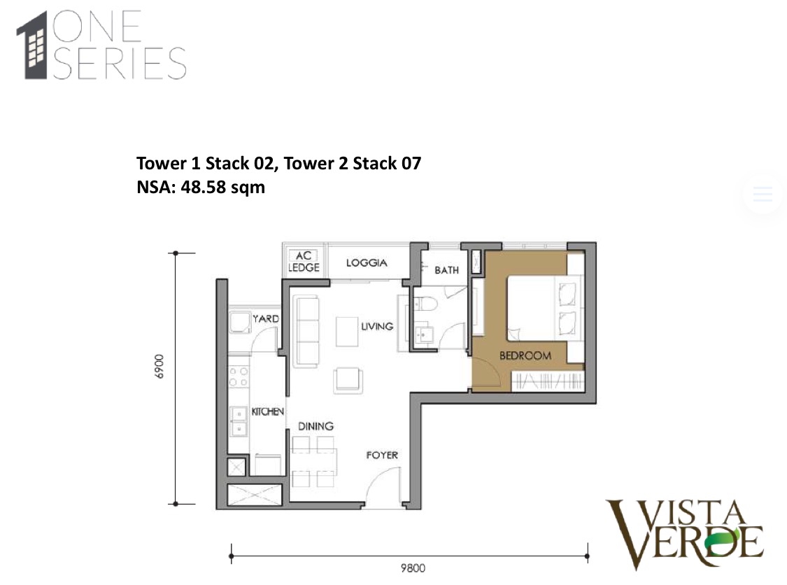 Vista Verde One Series 1 bedroom floor plan