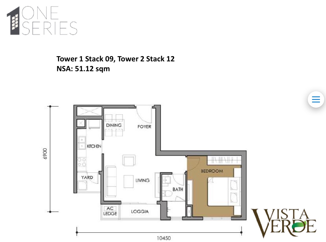 Vista Verde One Series 1 bedroom floor plan