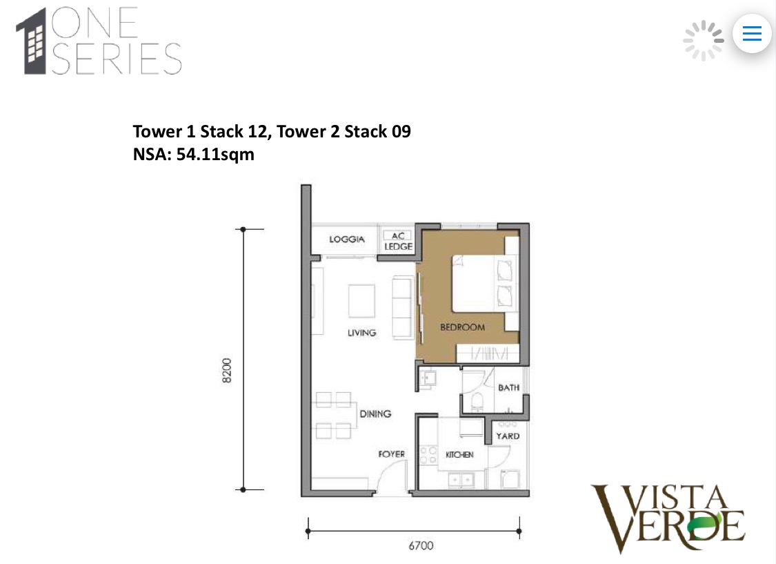 Vista Verde One Series 1 bedroom floor plan